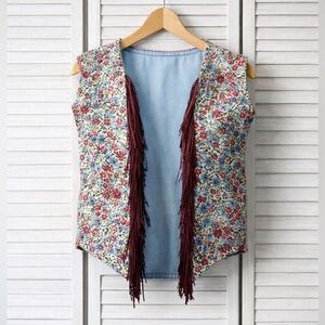 Handmade Reversible Floral Fringe Vest Toddler Sz 2/3 Boho Cottagecore Boutique